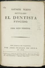 Saynete nuevo intitulado El dentista fingido.