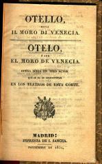 Otello, ossia il moro di Venecia / Otello ó sea el moro de Venecia :