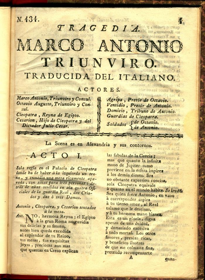 Tragedia  Marco Antonio triunviro.