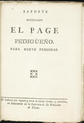 Saynete intitulado El page pedigüeño.