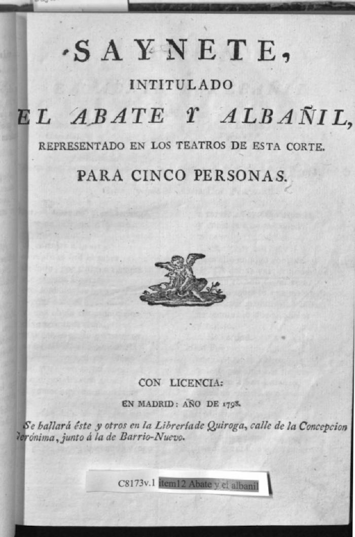 Saynete, intitulado El abate y albañil,