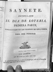 Saynete, intitulado El dia de loteria :