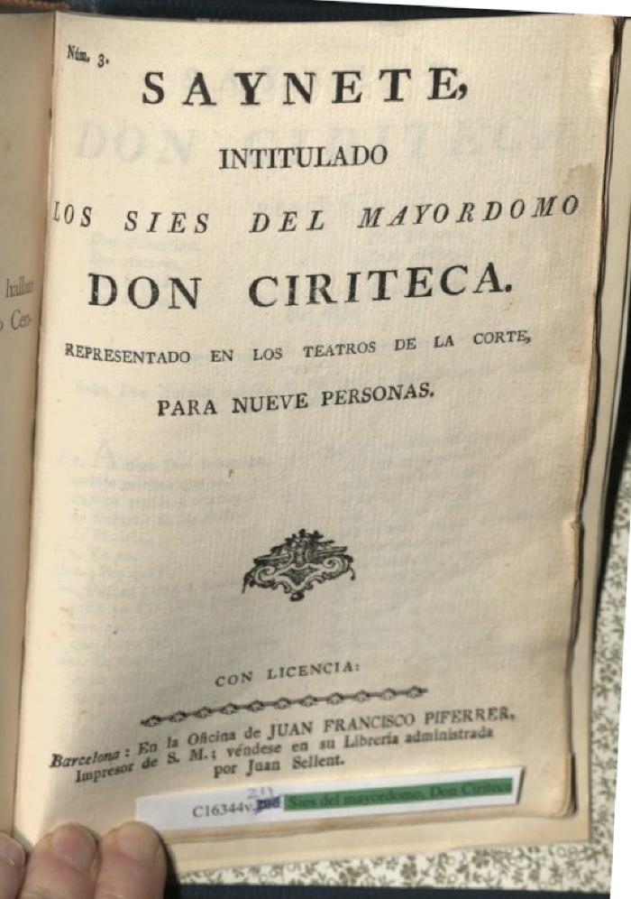 Saynete, intitulado Los sies del mayordomo, Don Ciriteca.