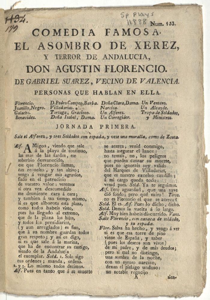 Comedia famosa. El asombro de Xerez, y terror de Andalucia, don Agustin Florencio.