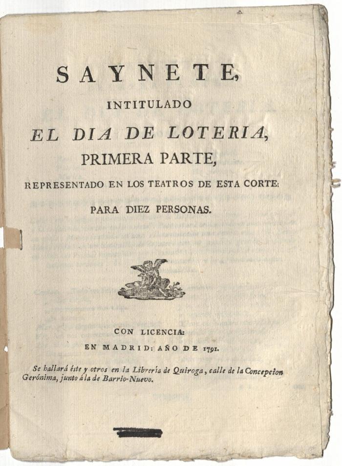 Saynete, intitulado El dia de loteria, primera parte,