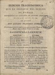 Funcion tragico-comedia que en obsequio del publico de Madrid representa la Compañía de Manuel Martinez el dia 5 de Agosto de 1793. La escocesa Lambrum.