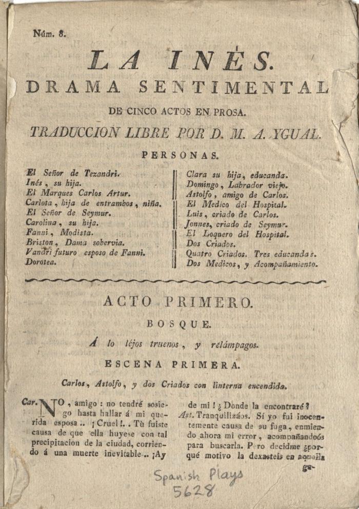 La Inés. Drama sentimental de cinco actos en prosa.