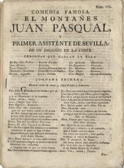 Comedia famosa. El montañes Juan PasCual, y primer asistente de Sevilla.