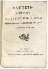 Saynete, intitulado El pleyto del pastor,