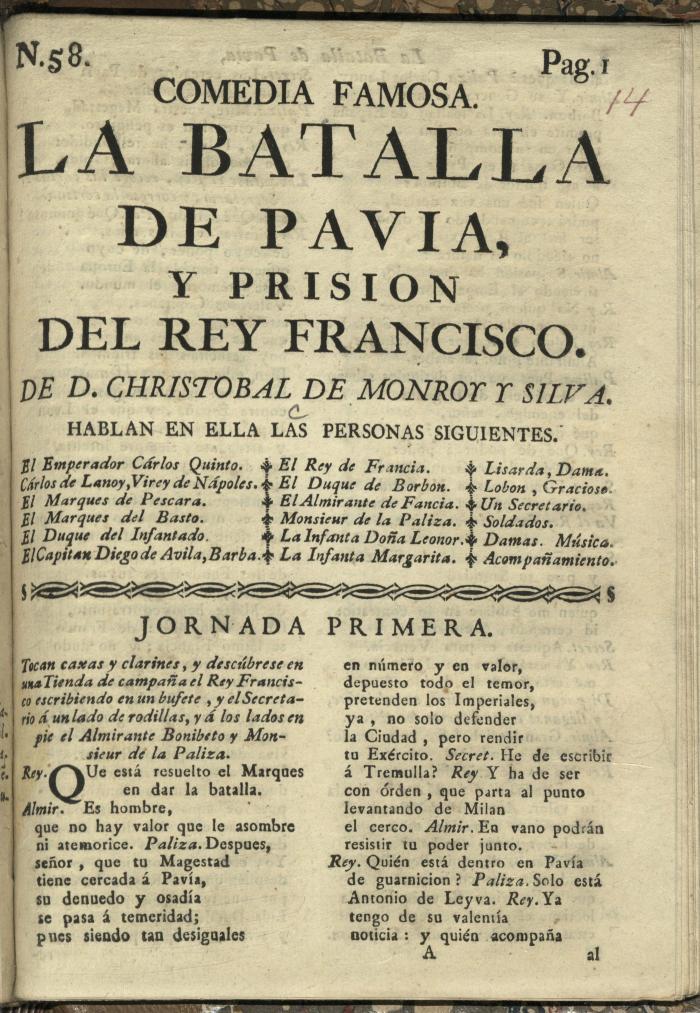 BPL_Monr_Bata_AAA_G.3353.8 vol.7_a.jpg;Comedia famosa. La batalla de Pavia, y prision del Rey Francisco /