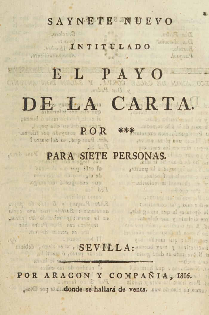Saynete nuevo intitulado El Payo de la carta /
