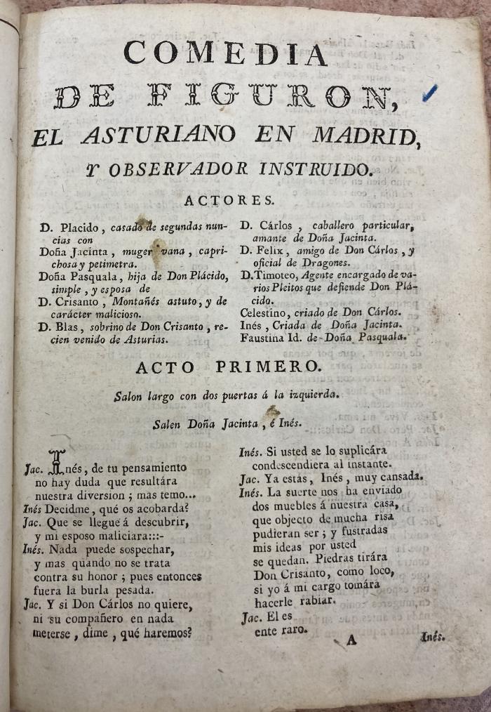Comedia de Figuron, El asturiano en Madrid, y observador instruido. 