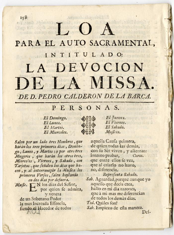 Loa para el auto sacramental, intitulado: La devocion de la missa.