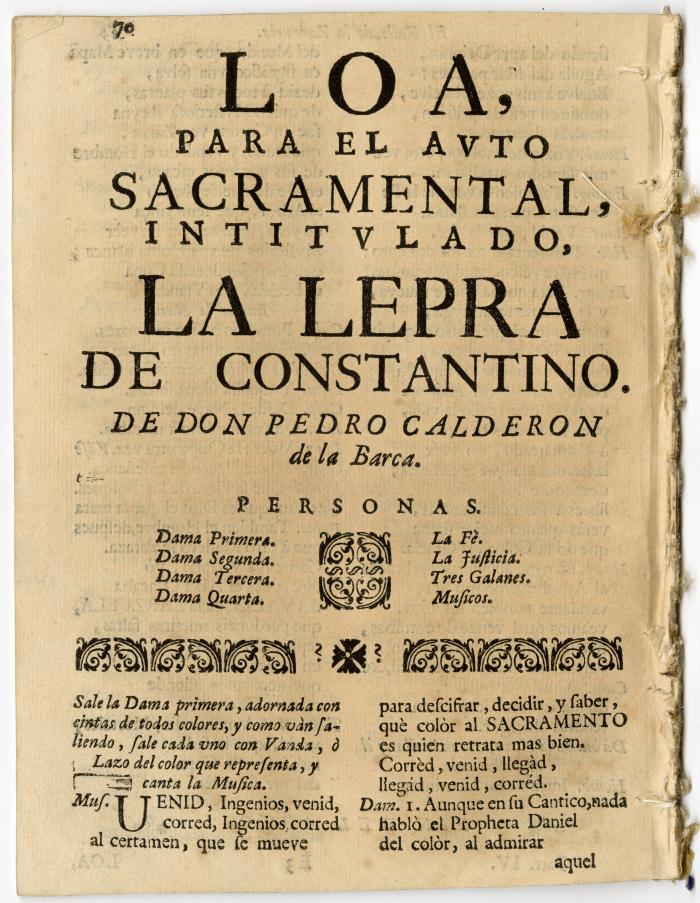 Loa, para el avto sacramental, intitulado, La lepra de Constantino