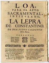 Loa, para el avto sacramental, intitulado, La lepra de Constantino