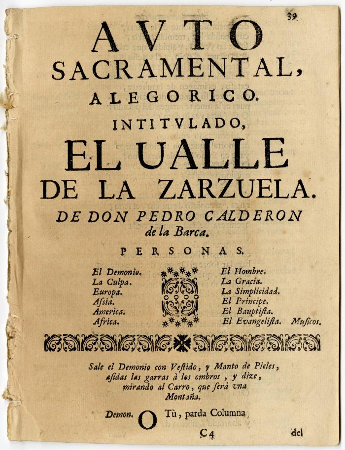 Avto sacramental, alegorico. Intitvlado, El ualle de la zarzuela.