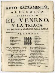 Auto sacramental, alegorico, intitulado: El veneno, y la triaca.