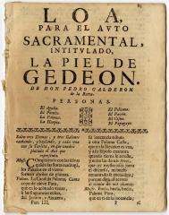 Loa, para el avto sacramental, intitulado, La piel de Gedeon.