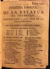 Comedia famosa, de la estatua de Prometeo :