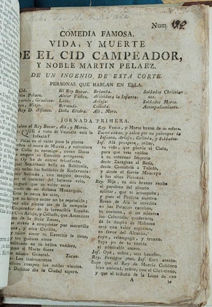 Comedia famosa. Vida, y muerte de el Cid Campeador, y noble Martin Pelaez.
