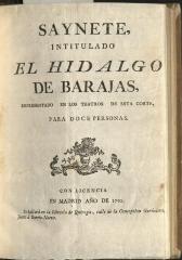 Saynete, intitulado El Hidalgo de Barajas : 