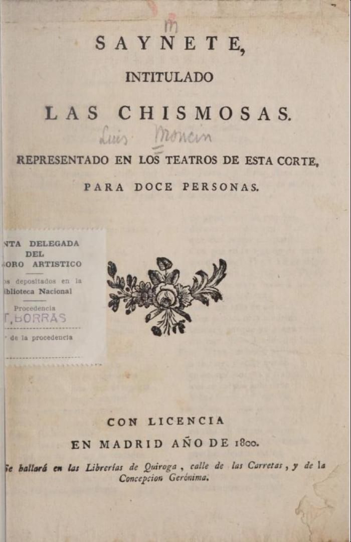 Saynete intitulado Las chismosas.