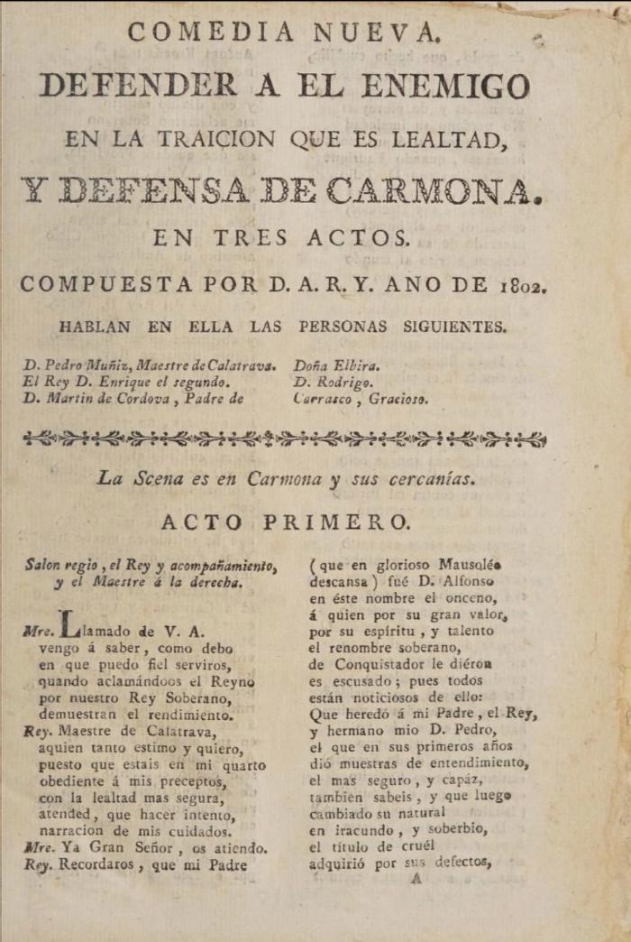 Defender a el enemigo en la traición que es lealtad, y defensa de Carmona :