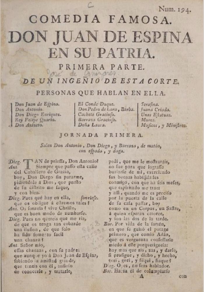 Don Juan de Espina en su patria :