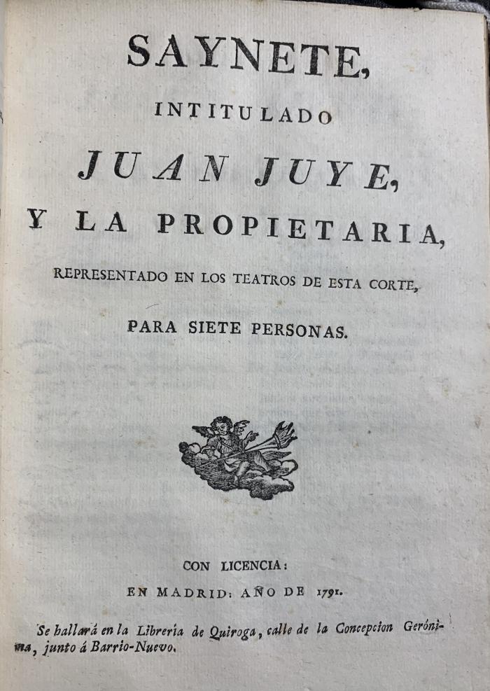 Saynete, intitulado Juan Juye, y la propietaria: