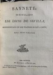 Saynete, intitulado Los locos de Sevilla: