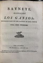 Saynete, intitulado Los gansos: