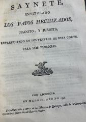 Saynete, intitulado Los payos hechizados, Juanito y Juanita :