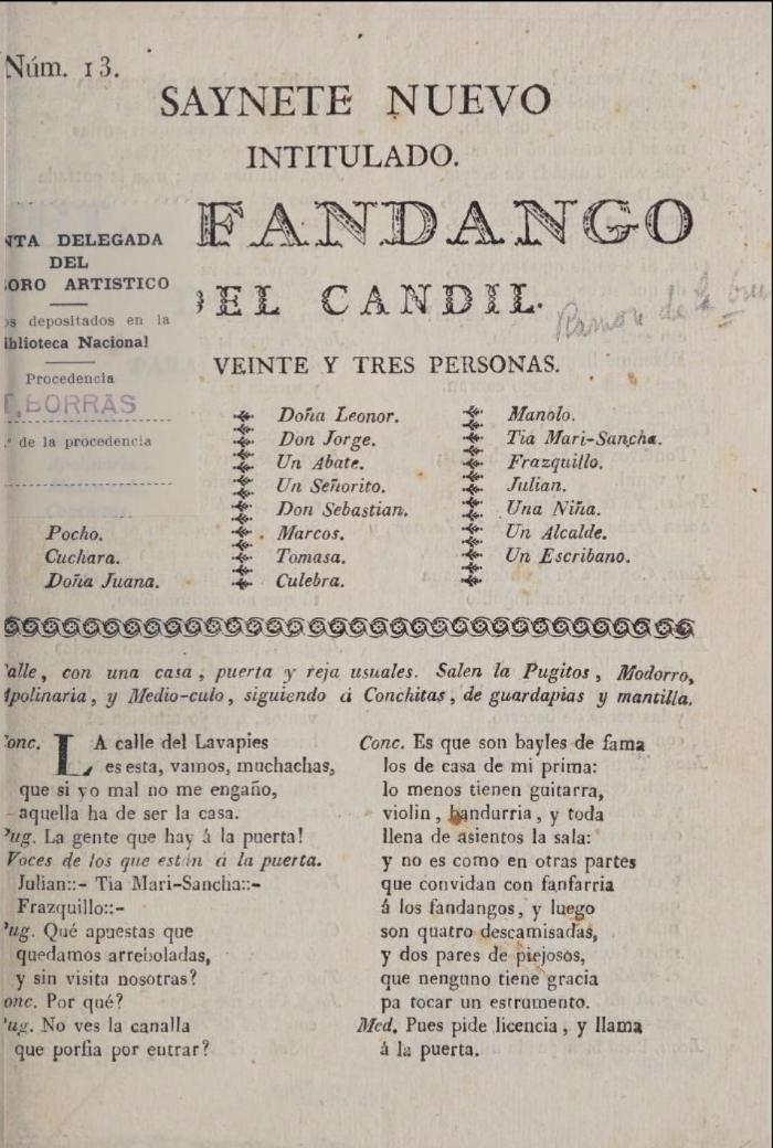 Saynete nuevo intitulado El fandango del candil.