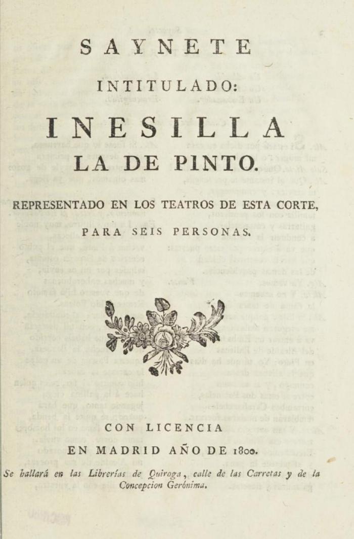 Saynete intitulado Inesilla la de Pinto.