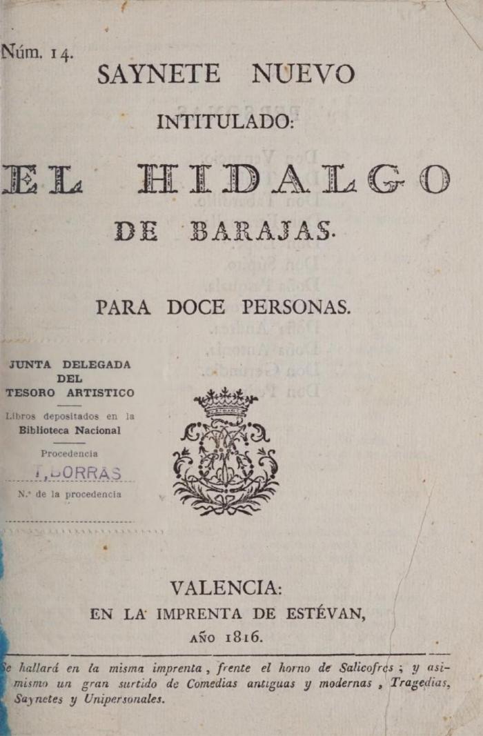 Saynete intitulado El hidalgo de Barajas.