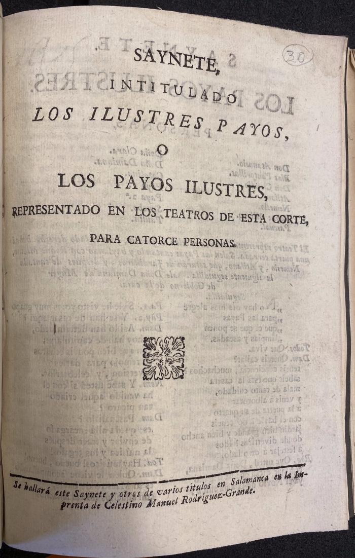 Saynete, intitulado Los ilustres payos, o Los payos ilustres :