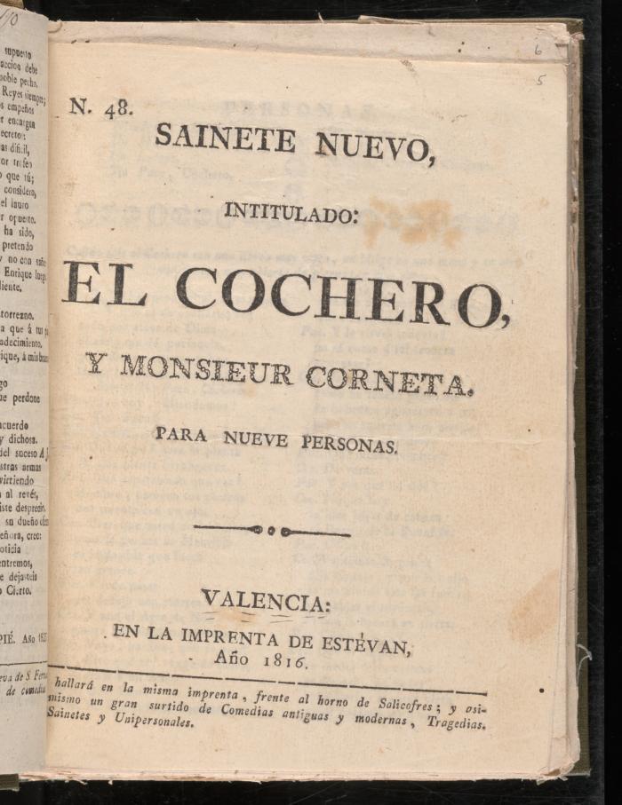Sainete nuevo intitulado El cochero y monsieur Corneta :