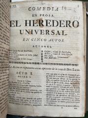 Comedia en prosa, El heredero universal :