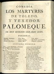 Comedia. Los martyres de Toledo, y texedor Palomeque. /