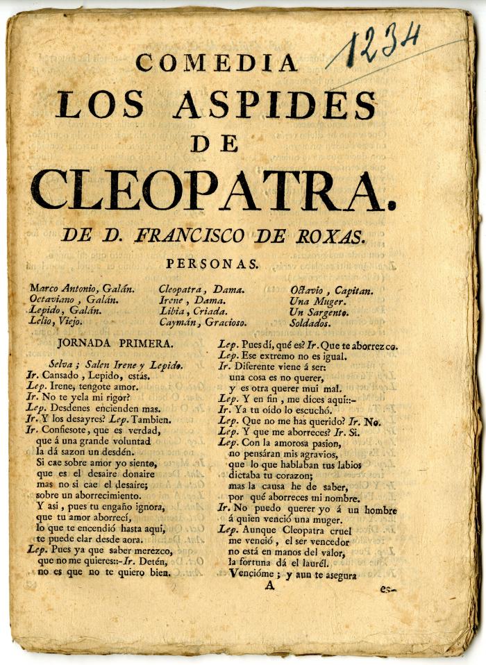 Comedia Los aspides de Cleopatra. /
