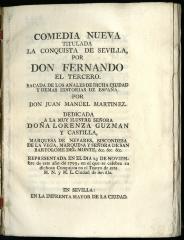 Comedia nueva titulada La conquista de Sevilla, por don Fernando el Tercero. :