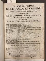 La mayor piedad de Leopoldo el Grande, comedia heroica en tres actos :