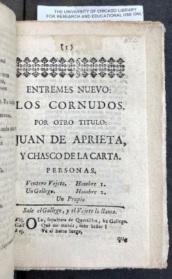Entremes nuevo, Los cornudos por otro titulo, Juan de Aprieta y Chasco de la Carta.
