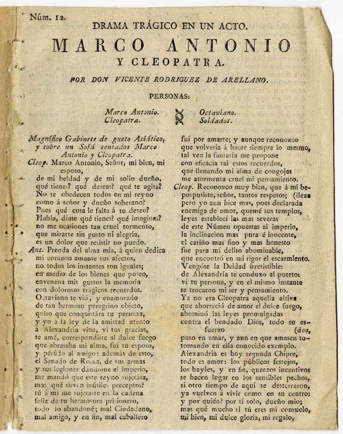 Drama Trágico en un acto. Marco Antonio y Cleopatra /