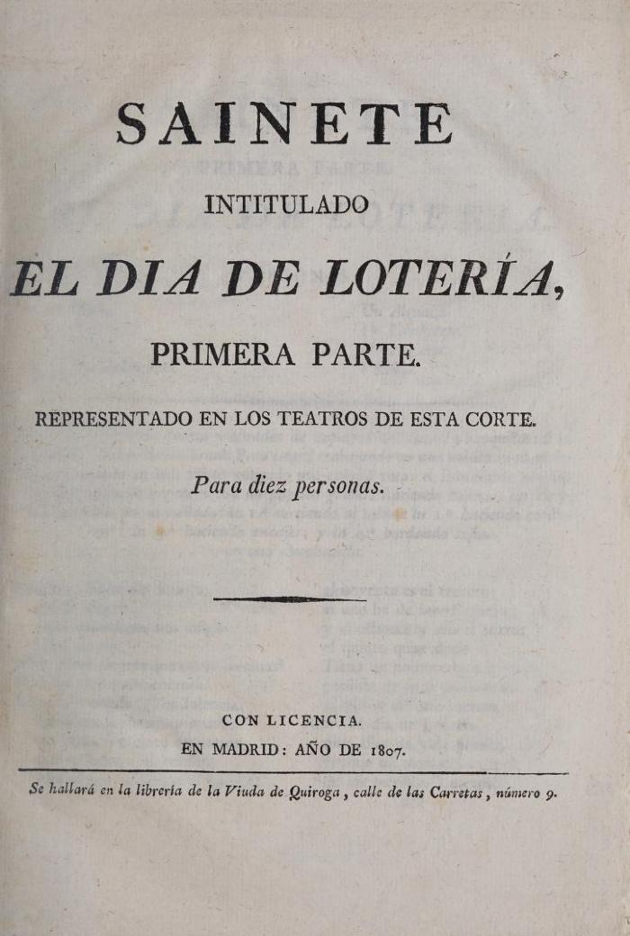Sainete intitulado El día de lotería.