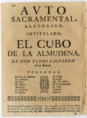 Avto sacramental, alegorico, intitvlado, El cubo de la Almudena.