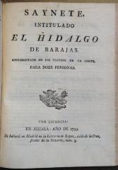 Saynete, intitulado El Hidalgo de Barajas :