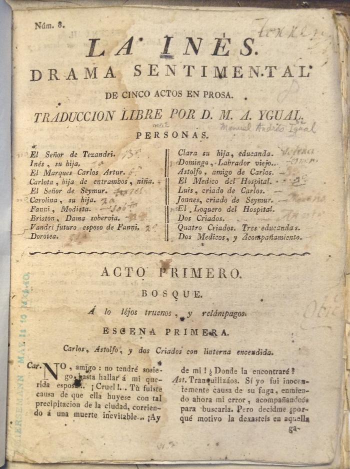 La Inés. Drama sentimental de cinco actos en prosa /