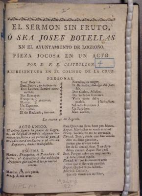 El sermon sin fruto, ó sea Josef Botellas en el Ayuntamiento de Logroño. Pieza jocosa :